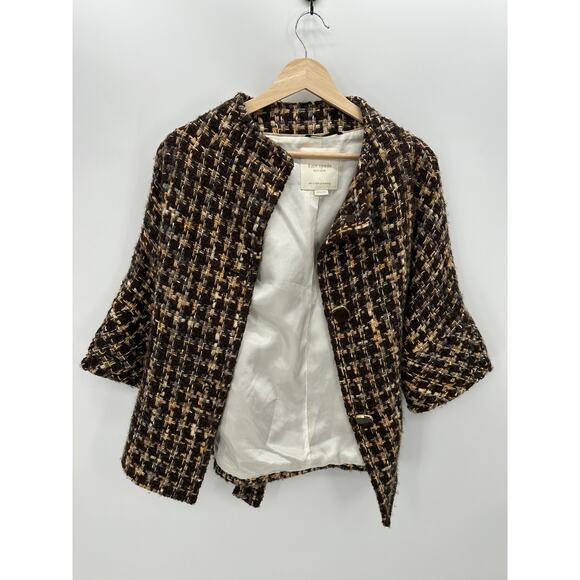 Kate Spade Womens Brown Tweed Annie 3/4 Sleeve Jacket Coat Wool Belt Size XS/S - Picture 4 of 10